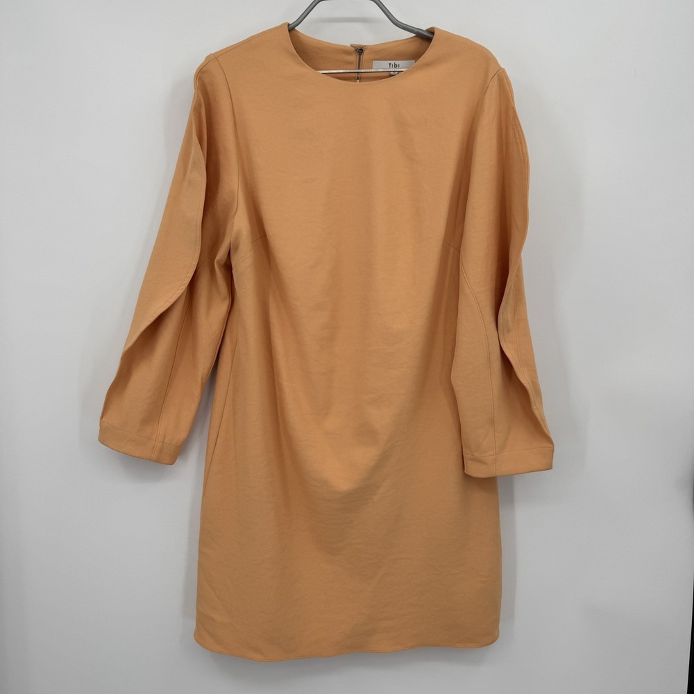 Tibi Chalky Drape Origami Mini Dress in Peach Orange size 6 Long Sleeve Shift